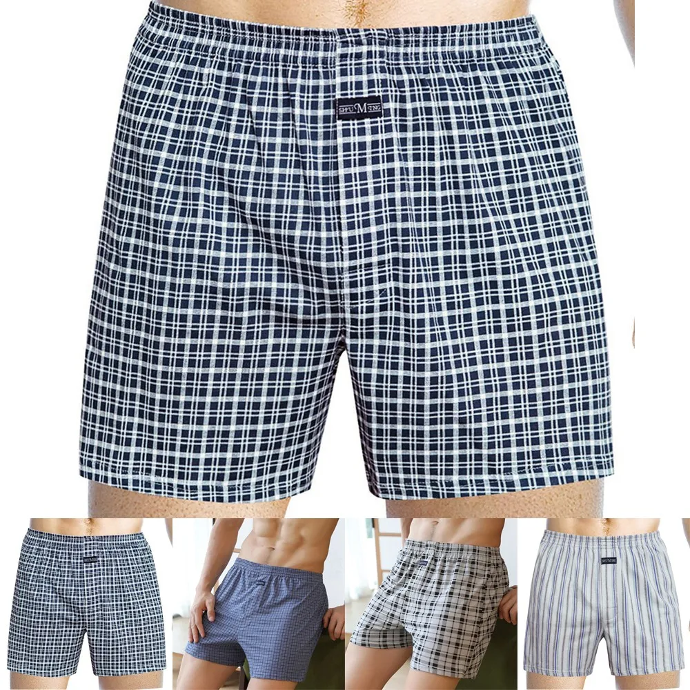 

Men Sleep Bottoms Casual Loose Plaid Wide Leg Cotton Boxershorts Men Shorts Pajama Home Intimate Comfortable Underwear