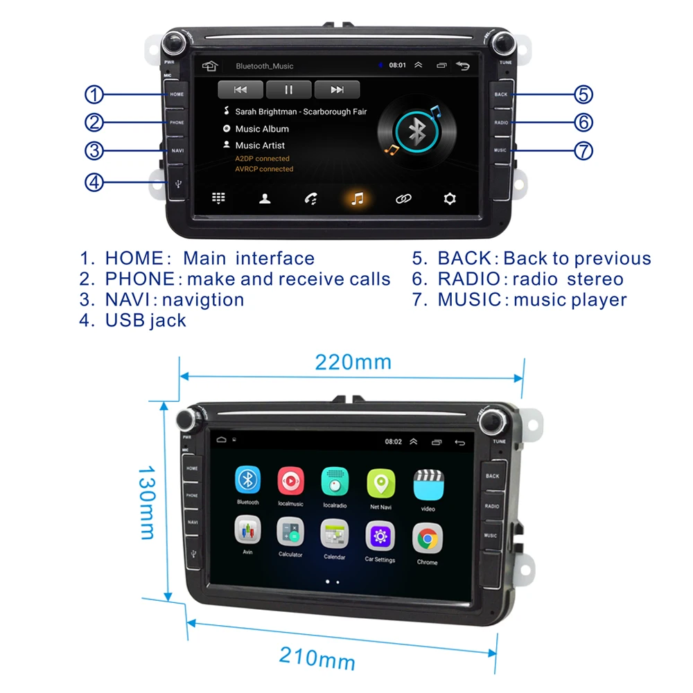 Автомобильный мультимедийный плеер автомагнитола на Android с GPS для VW/Volkswagen Skoda Octavia