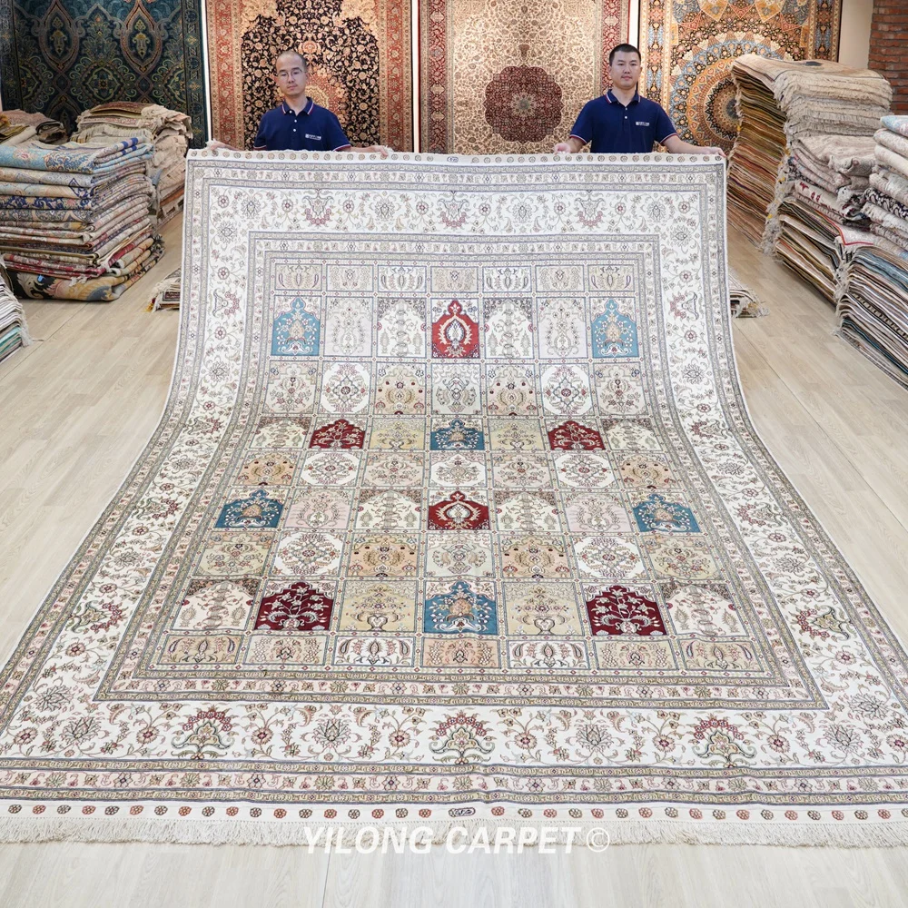 9'x12' Large Four Seasons Oriental Rug Antique Light Persian Silk Carpet (YJH230AB)