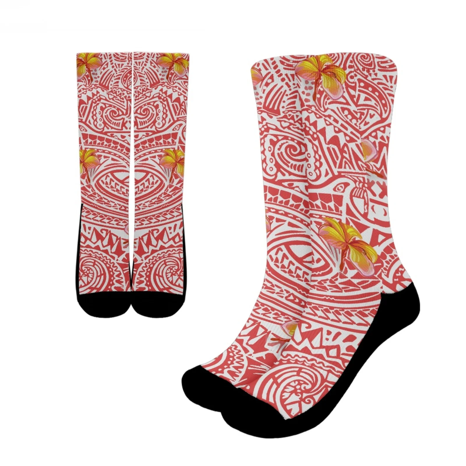 

Polynesian Tribal Hawaiian Totem Tattoo Hawaii Prints High Quality Comfort Hibiscus Crew Sock Polyester Fabric Prevent Foot Wear