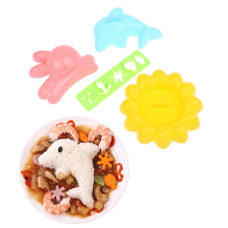 

4Pcs/Set Cartoon Rabbit Dolphins Seaweed Rice Mold Diy Vegetarian Food Sushi Bento Box Kitchen Accessories Mold