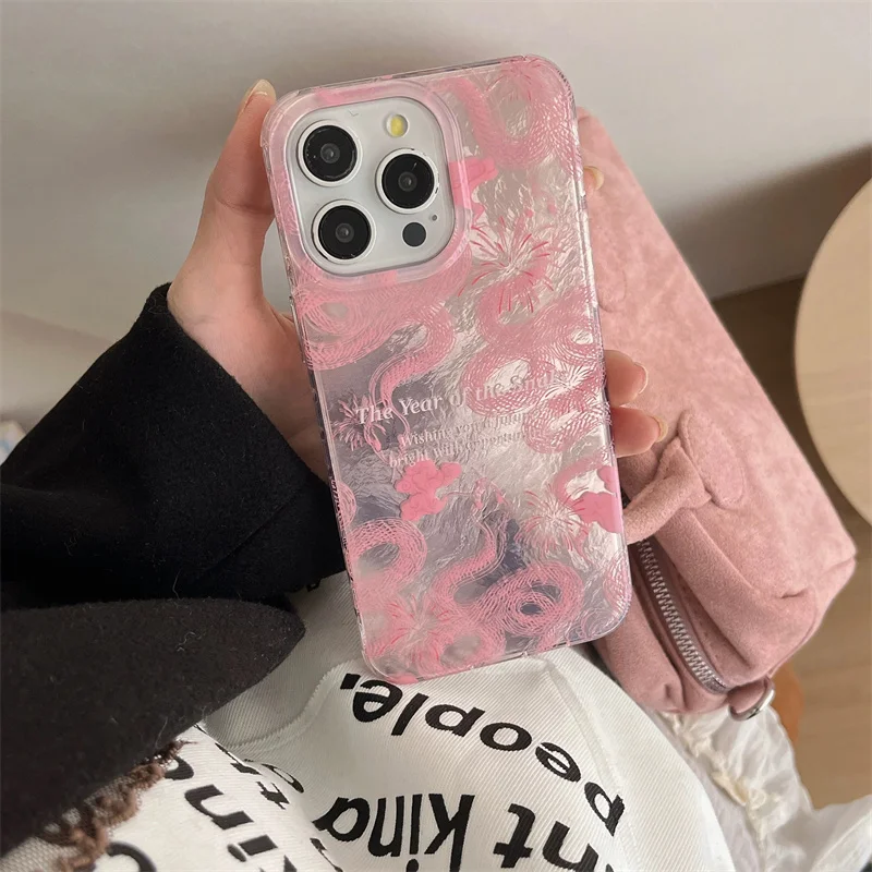 Фото Чехол для телефона Whirlpool с узором IND Pink Fireworks Lucky Cloud Snake для iPhone 11, 12, 13, 14, 15, 16 pro max №1