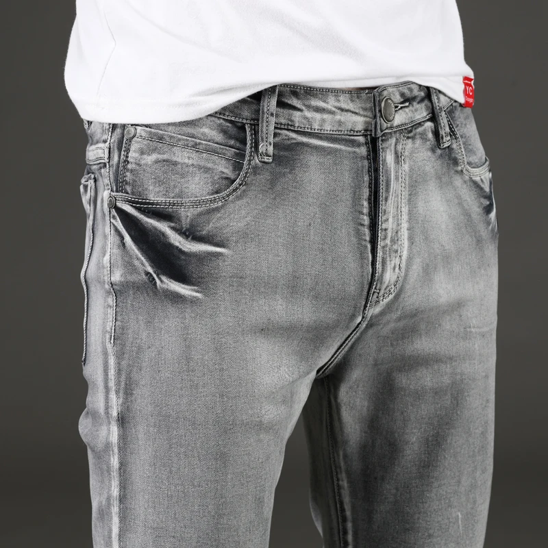 Мужские серые джинсы новинка весны 2024 классические стильные деловые