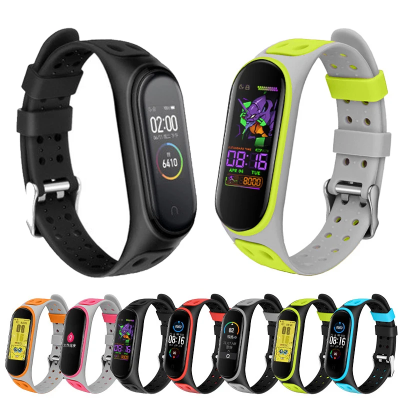 Фото Для Mi Band 3/4/5/6/7 двухцветный силиконовый ремешок, сменный смарт-браслет Xiaomi Mi Band 4 5 6 7, браслет №1