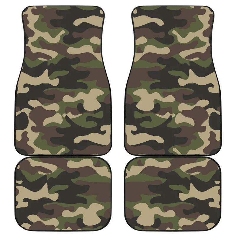 

Army Green Camouflage Print Front and Back Car Floor Mats Heavy Carpet Front and Rear Full Set 4PCs Pack