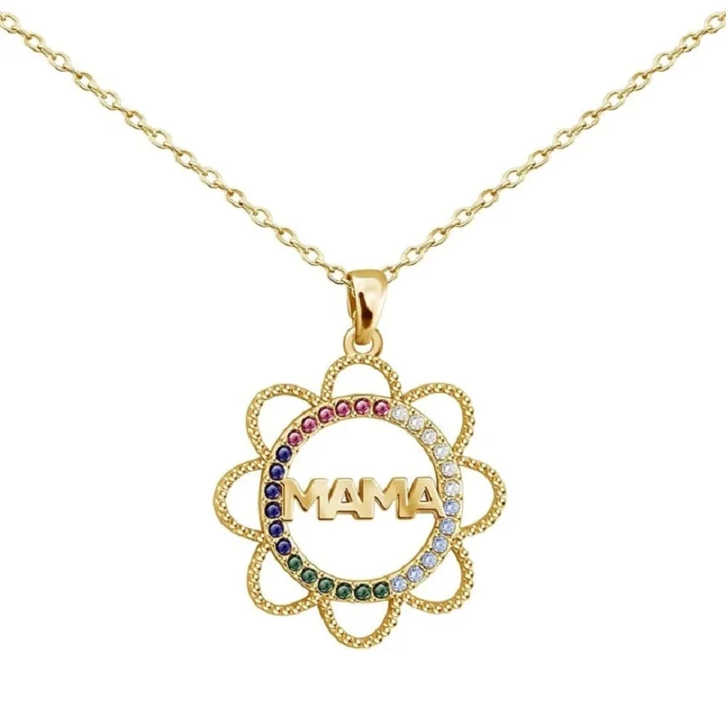

Mother's Day Gift MAMA Letter Name Necklace Sunflower Pendant With Cubic Zirconia Nameplate Personality Jewelry Gift For Mom