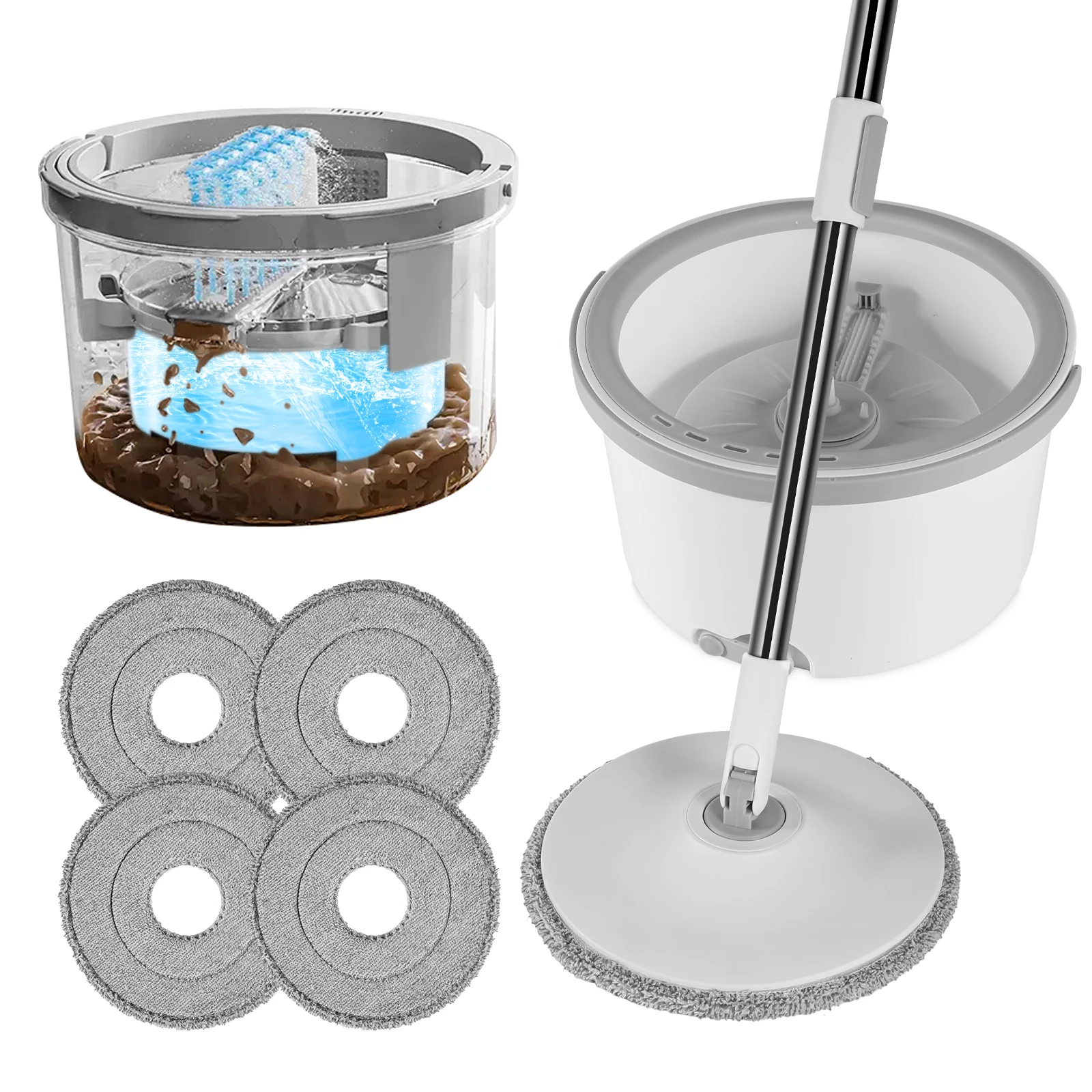 

Dual Floor Mop Floating No Round Hand-washing Rotation Household Cleaning 360° Spin Adjustable Mop Lazy Microfiber Drive