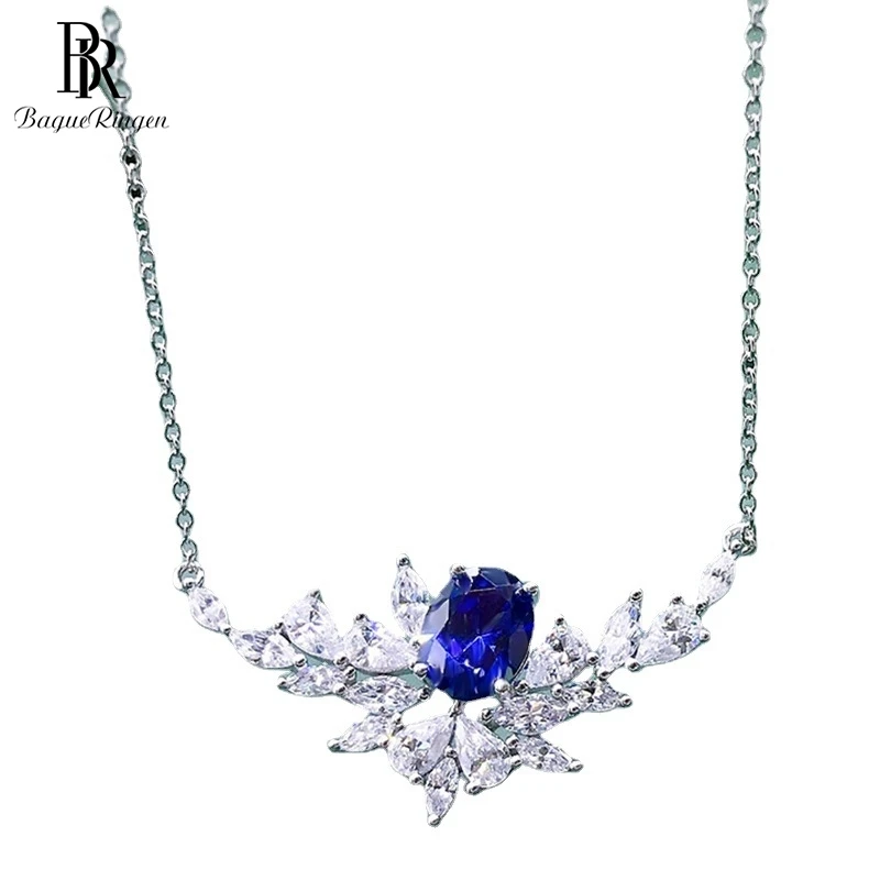 

Bague Ringen 925 Sterling Silver Pendant Necklaces Simple Flower Blue Gemstone Wedding Anniversary Jewelry Female Gifts