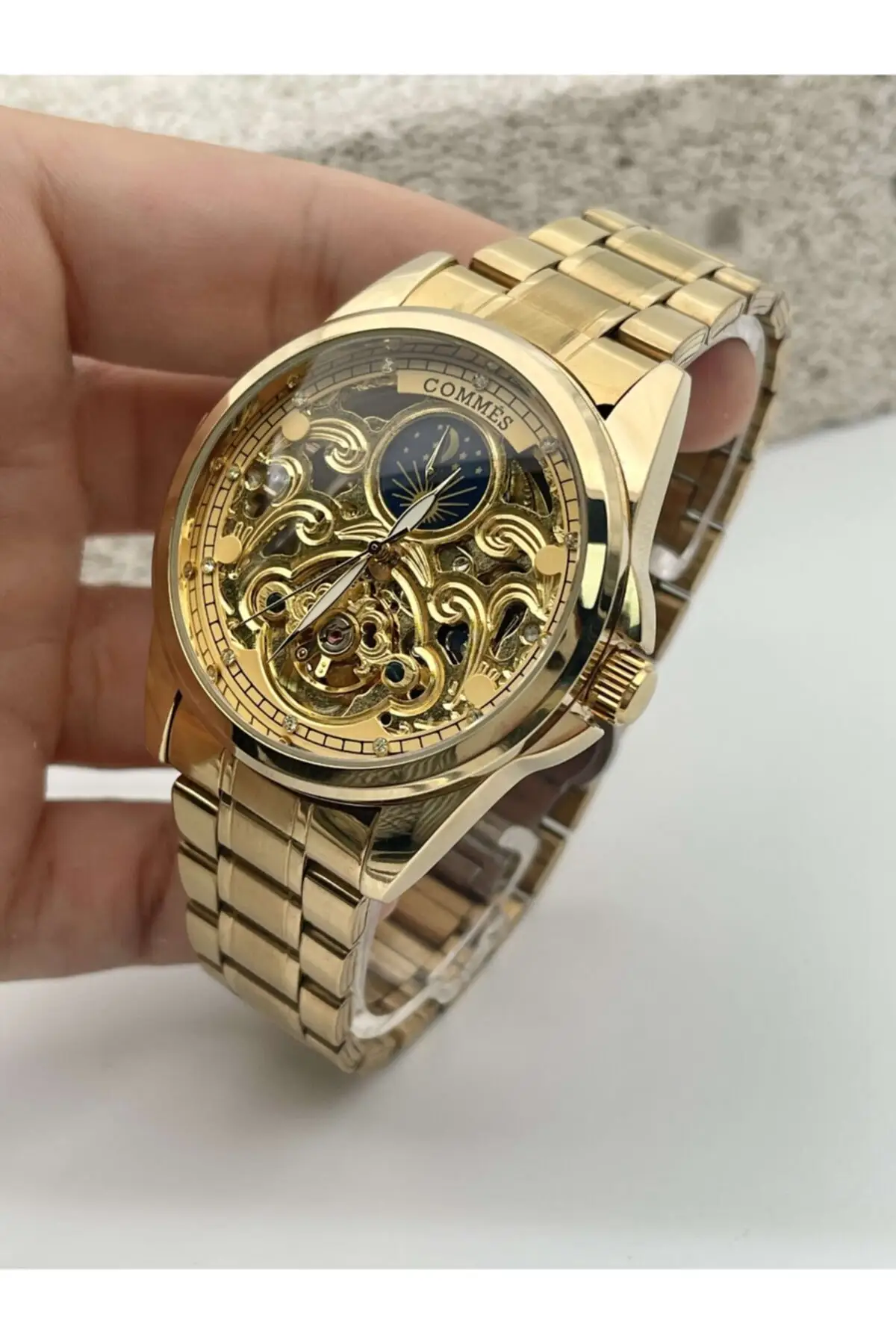 

Men's Gold Steel Cord Winding Automatic Wristwatch Clock Wallet And Bracelet