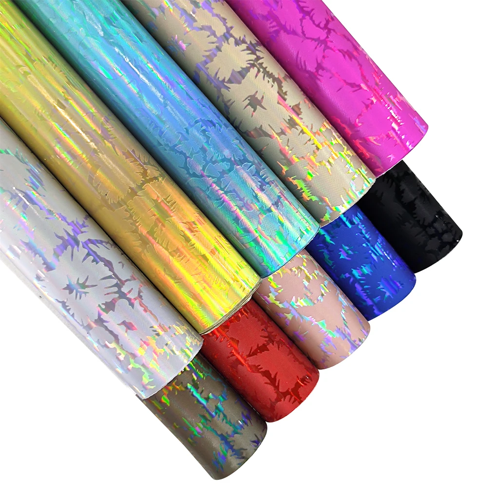 

Holographic Texture Embossed Metallic Laser Mirror Effect PU Faux Leather Fabric Sheet for Bookcover Shoe/Bag/Handbag 30*135cm
