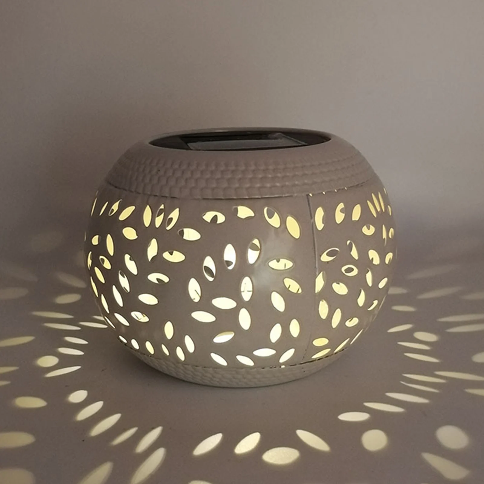 

Solar Powered Lamp Retro Metallic Hollow Lantern Projection Light Outdoor for Home Garden Hanging Decoration