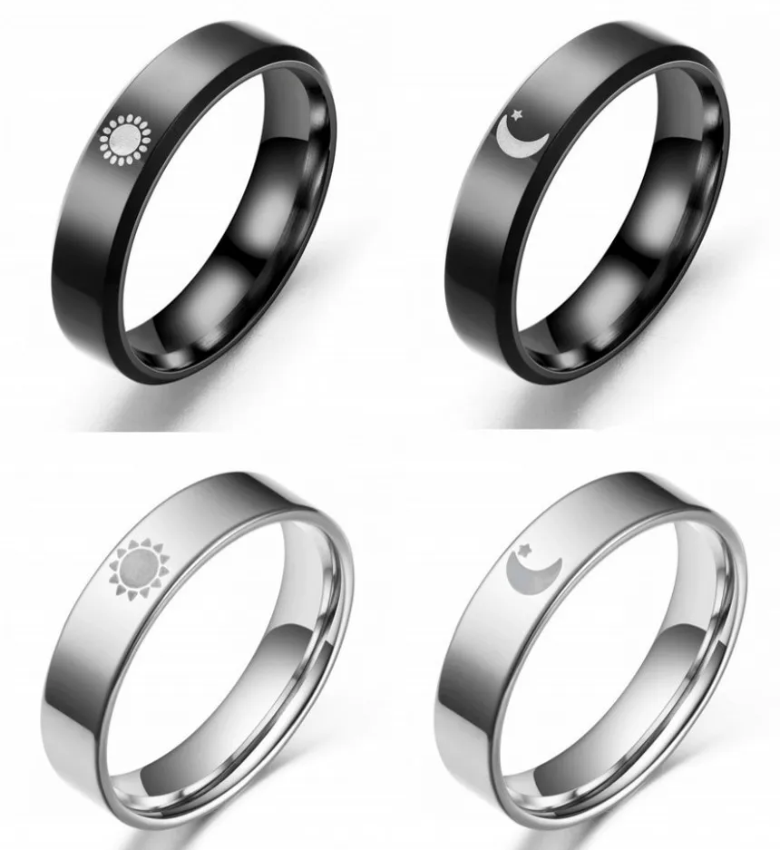 

Fashion Jewellery Moon Star Sun Couple Rings Lovers Rings for Women Men Classic Black Color Stainless Steel Gift Accessories