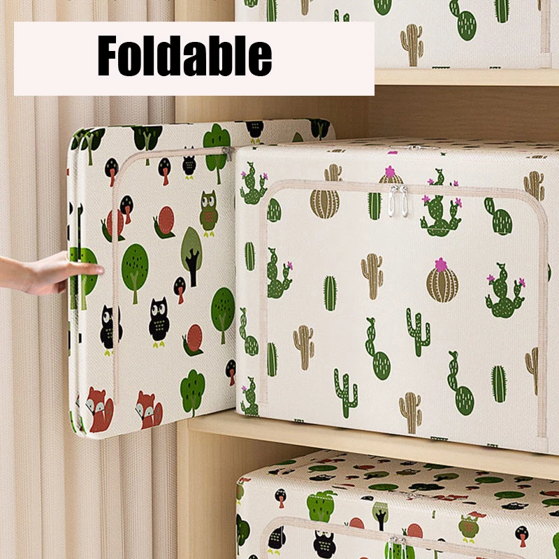 

Clothing Quilt Storage Box Foldable Oxford Clothing Storage Organizer Box for Closet Storaging with Solid Steel Frame