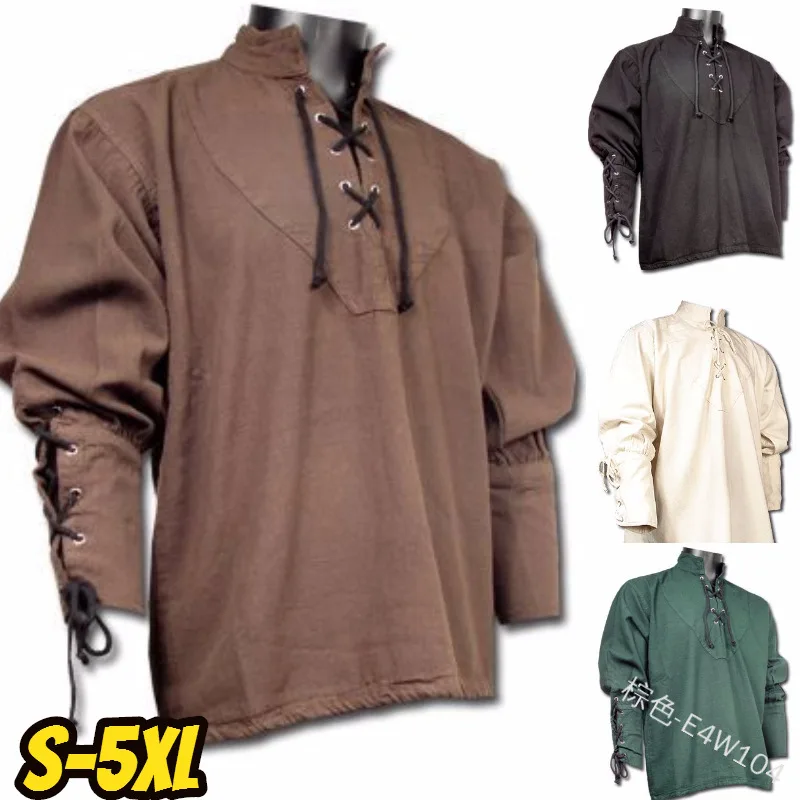 

2022 Anime Adult Men Medieval Renaissance Grooms Pirate Tunic Top Larp Costume Lace Up Shirt Middle Age Viking Cosplay Costumes