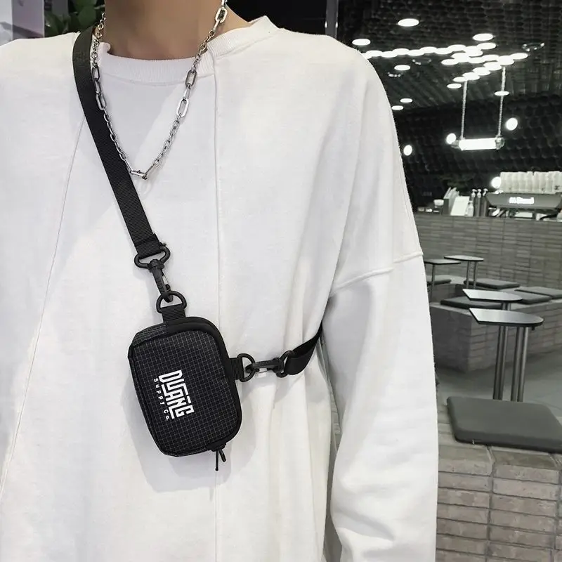 Men's Mini Crossbody Bag Fashion Ins Trendy Small Bag Earphones Storage Bag Hip Hop Hanging Bag Coins Purse