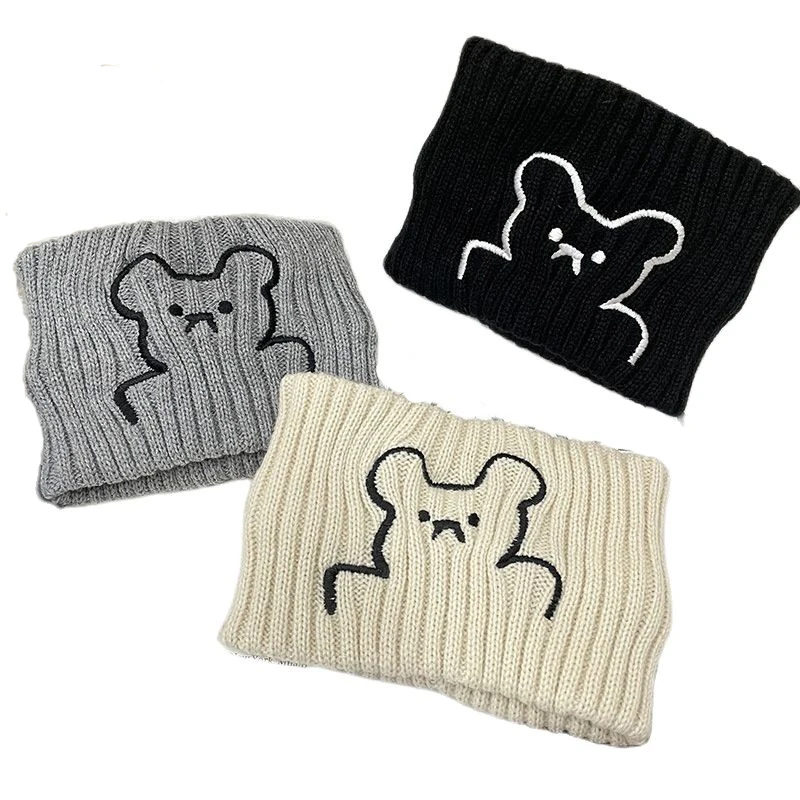 

3Pcs Sports Headband 2023 New Warm Windproof Knitted Headwear Women's Fashion Cute Little Bear Wool Headcover Black/Grey/Beige