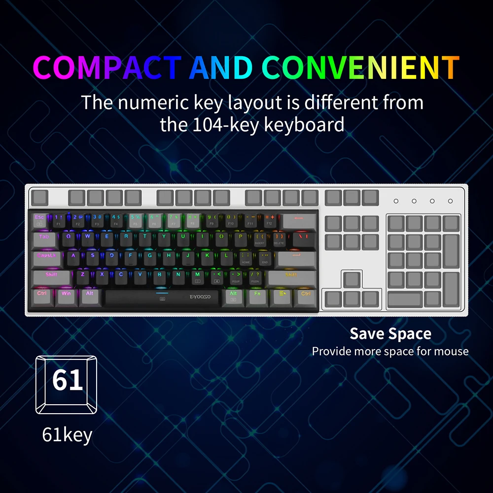 61 keys mechanical keyboard game keypad rgb backlight type c usb wired waterproof 60 pc gaming keyboard for pc desktop laptop free global shipping