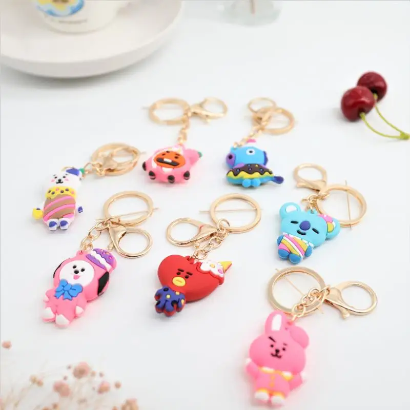 

Kawaii New Bt21 Accessories Cartoon Koala Biscuit Love Keychain Ice Cream Cute Anime Doll Schoolbag Pendant Keychain Gift Toy