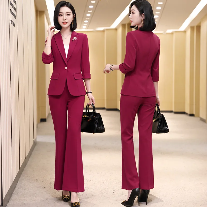 High Quality Elegant Women Blazer 2 Piece Set Commuter Suit Spring and Summer New Female Office Suit Jacket Casual Flared Pants
