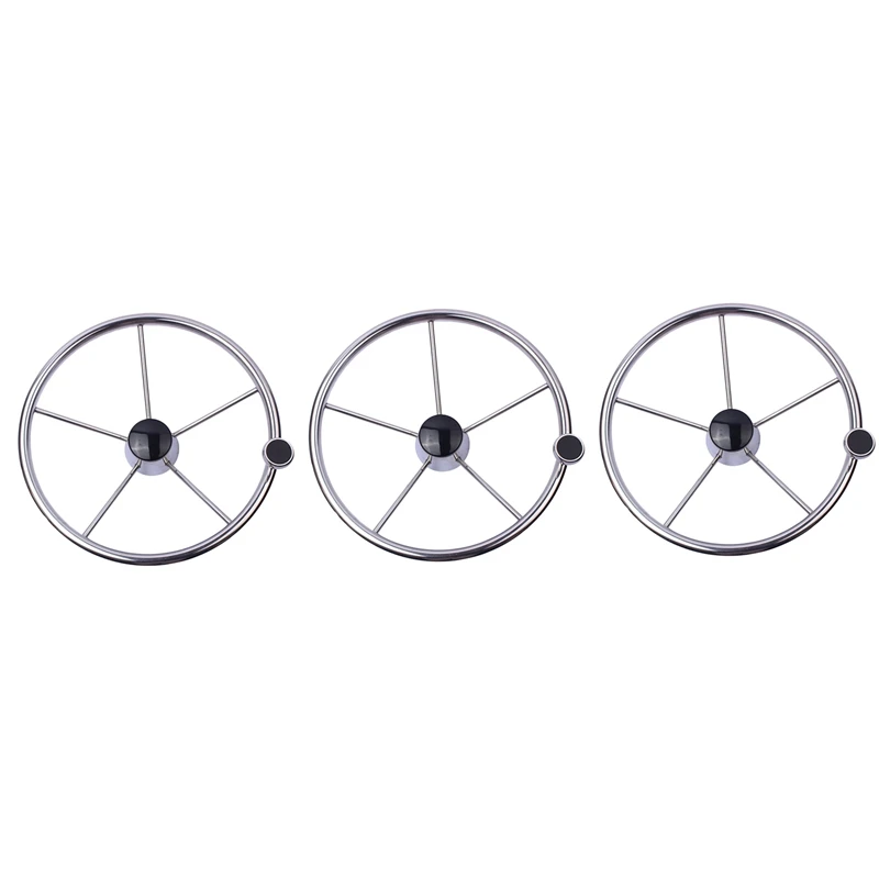 

3Pcs 13-1/2 Inch Boat Steering Wheel Stainless 5 Spoke 25 Degree With Knob Heavy Duty Marine Boat Accessories Marine