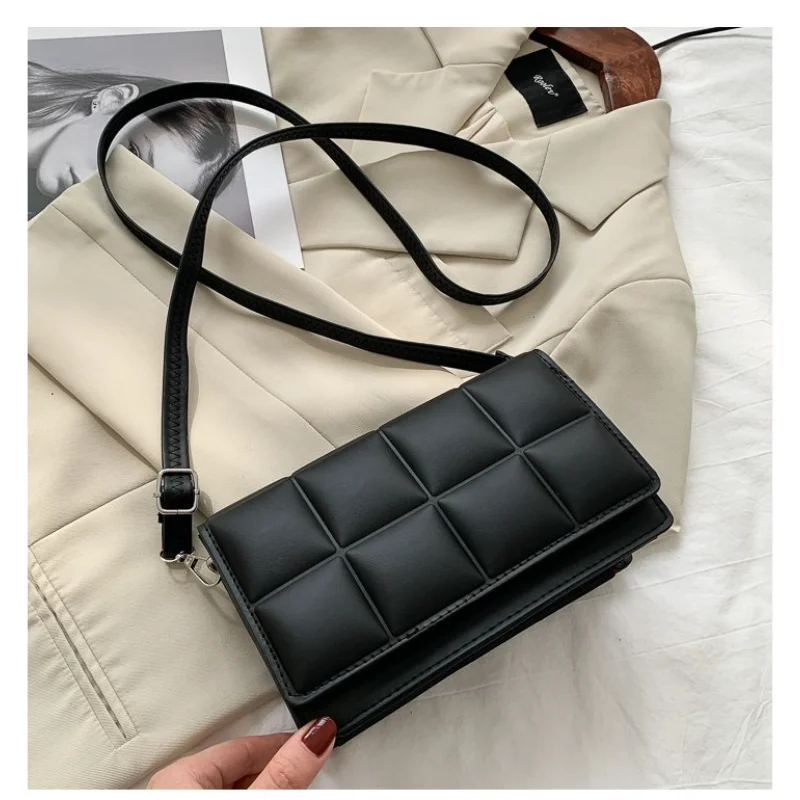 

Korean Version Simple Shoulder Bag Solid Color Satchels checkered Design Small Square PU Fabric Crossbody Bags for Women