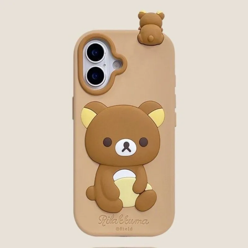 Фото Милый 3D-чехол для телефона Rilakkuma Bear с мини-медведем на верхней части для iPhone 17 16 15 14 13 12 Pro Max, мягкий силиконовый противоударный чехол №4