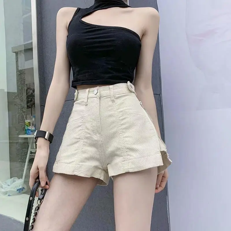 Fashion Shorts Women Chic Side Zipper Slim Jeans Loose High Waist Short Streetwear Denim Wide Leg Pants Summer Womens Clothing