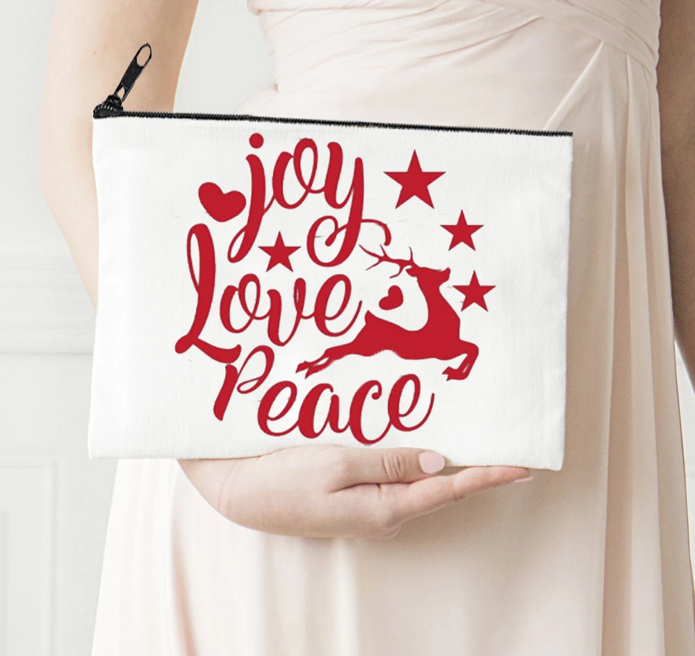 

Joy Love Peace Print Make Up Bag Merry Christmas 2021 Fashion Zipper Cosmetic Bag Print Pencil Pouch Cosmetic Organizer M