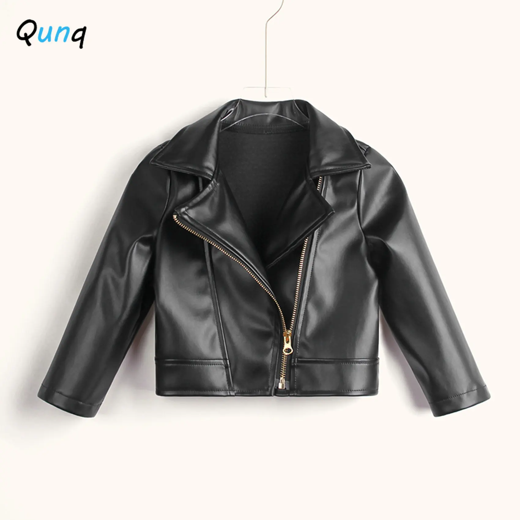 

Qunq Fall/Winter Ins Boys and Girls Solid Turn-down Collar Zipper Locomotive Leather Jacket Coat Casual Kids Jacket Age 3T-8T
