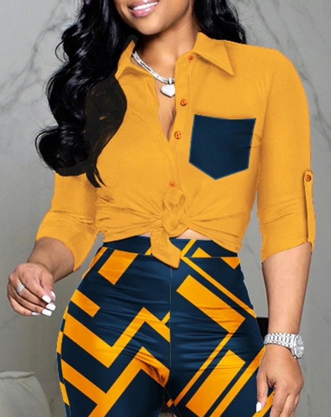 Женские костюмы для путешествий 2024 Летняя Повседневная рубашка с воротником и