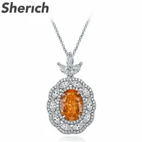 sherich oval 11ct orange padma ice flower cut high carbon diamond s925 sterling silver fashion pendant necklace womens jewelry