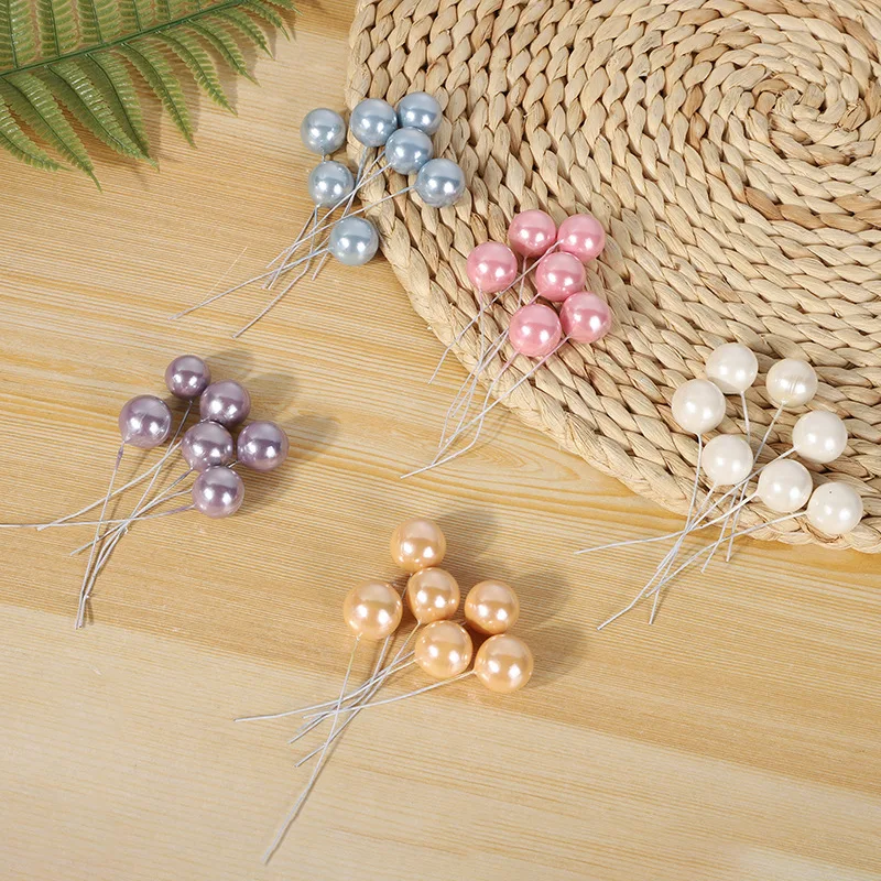 

New 50Pcs Mini Pearl Artificial Flowers Wall Botany Fruit Cherry Stamens For Wedding Christmas Party DIY Gift Wreaths Decoration