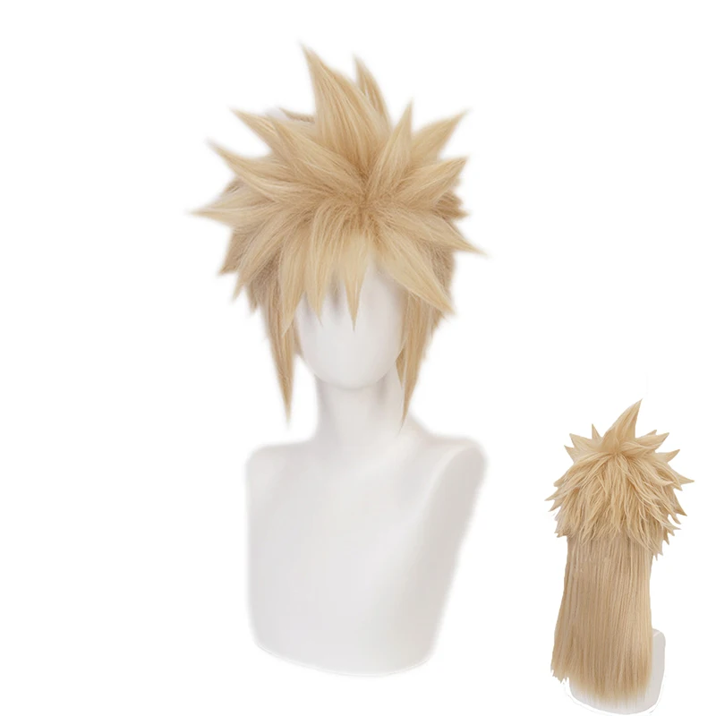 Final Fantasy VII FF7 Cloud Strife Linen Blonde Cosplay Wigs Heat Resistant Synthetic Hair Pelucas Anime Wig + Wig Cap