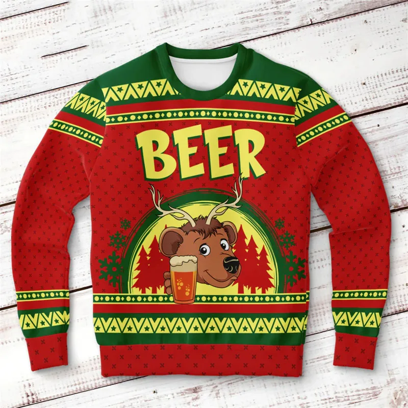 Men's Drinking Beer Sweatshirt 3D Printed Santa Gingerbread Socks Pattern Ugly Harajuku Trend Festival Gift Hoodies