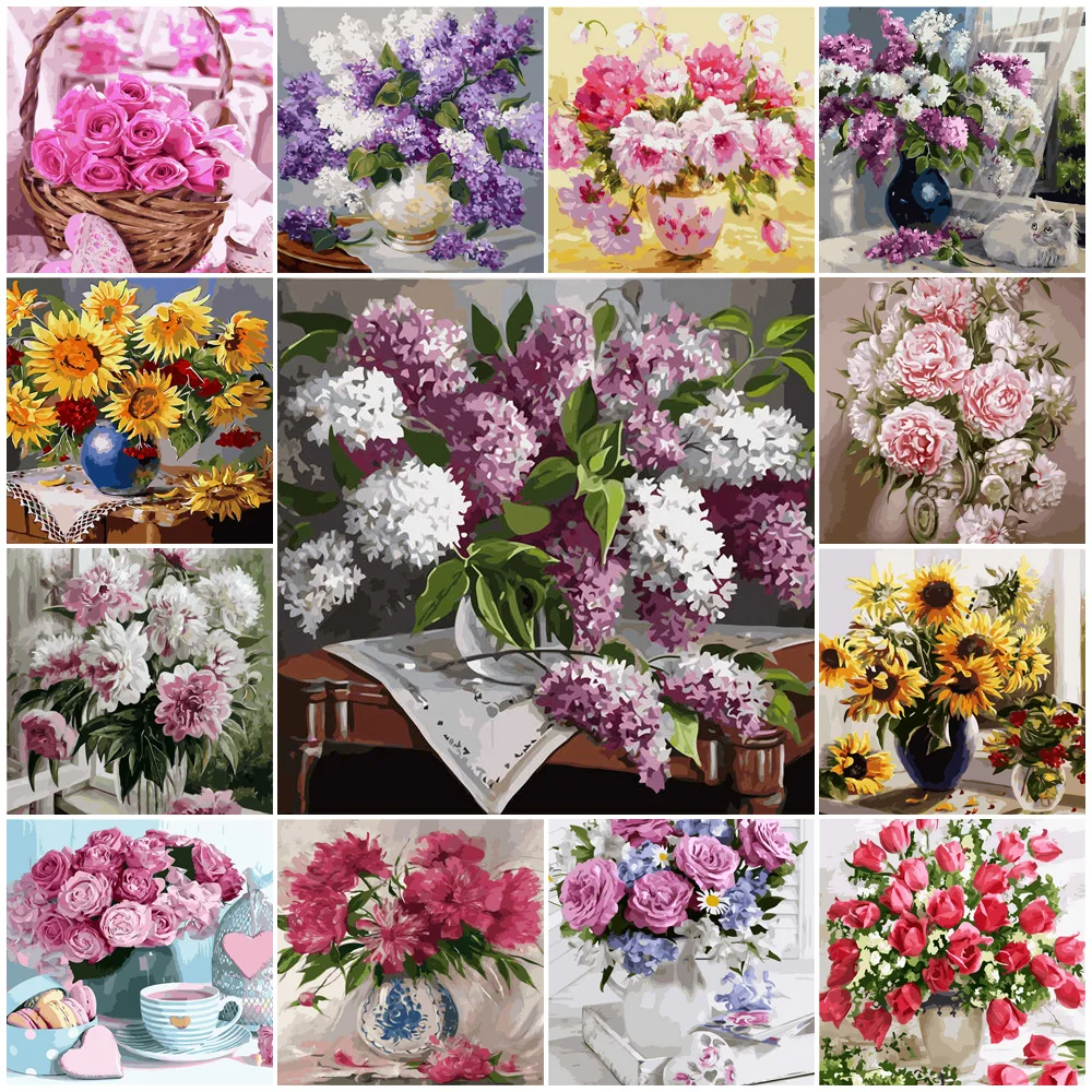 

DIY Flower Painting By Numbers Kit No-Frame Drawing By Numbers Home Unique Gift Paint By Numbers For Adults Home Deaor