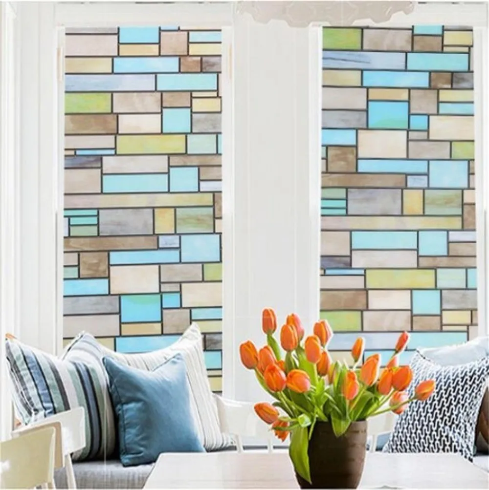 

Цветная решетка узор конфиденциальность оконная пленка матовая тонировка непрозрачные стеклянные наклейки Статические самоклеящиеся окр...