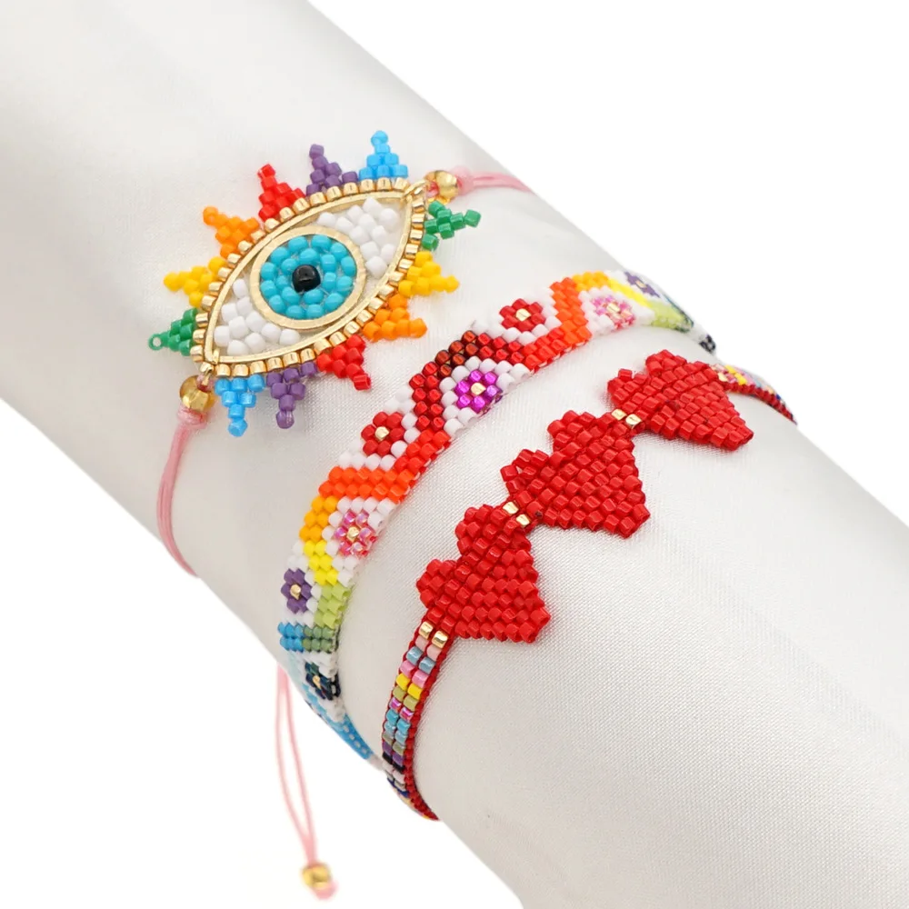 

Vlen Boho Summer Pulseras Mujer Moda 2022 Handmade Beads Woven Jewelry Handmade Turkish Evil Eye Miyuki Bracelet Set Jewellery