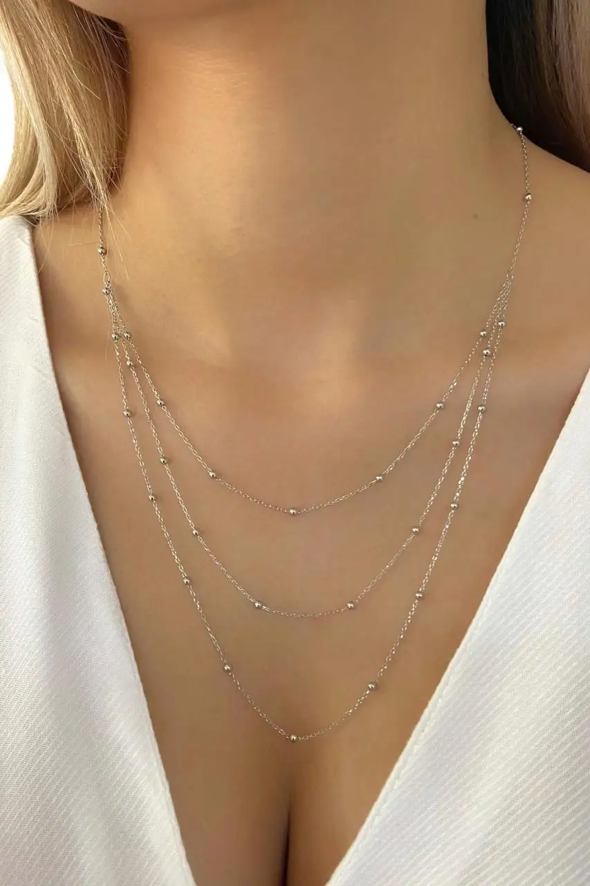 

3 Triple Ball Ball Chain Kombin Elegant Quality 925 Silver Necklace
