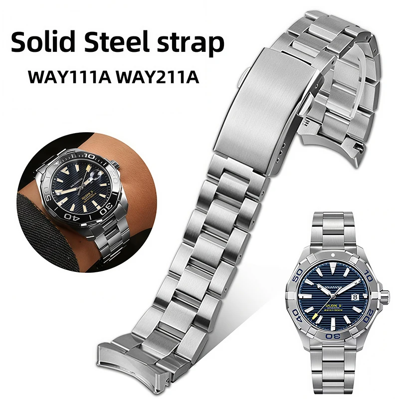 Фото Ремешок из цельной нержавеющей стали для TAG HEUER AQUARACER 300, модели WAY201A, WAY211, ABA0927, изогнутый стальной браслет для мужчин, 20,5 мм, 21,5 мм. №1