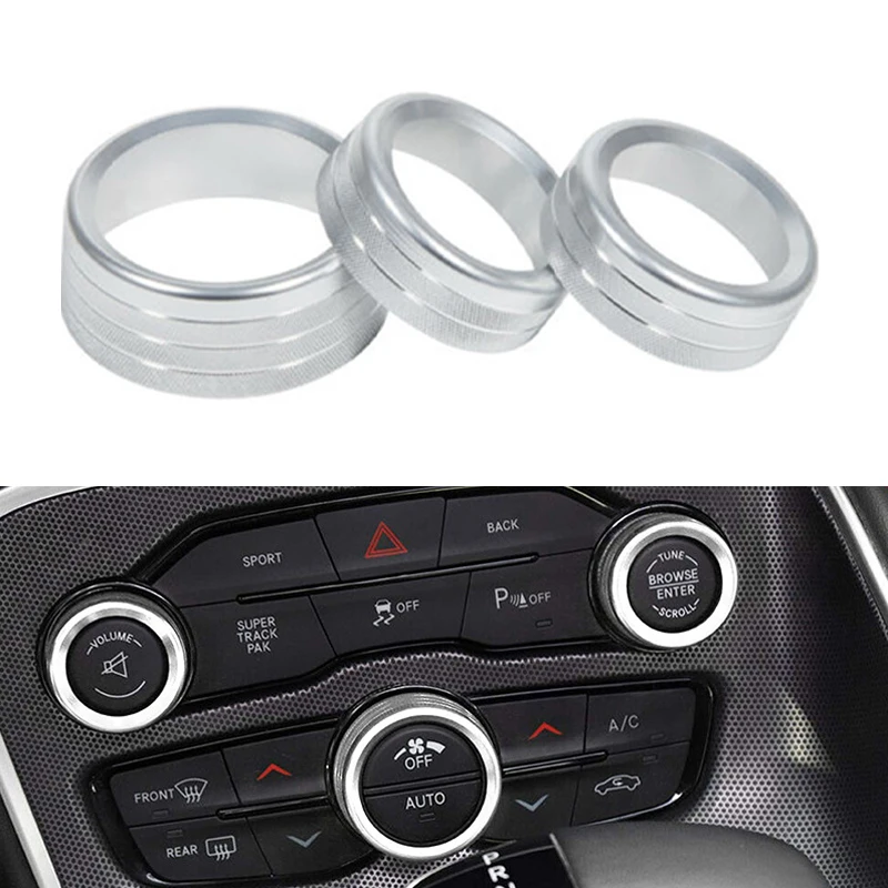 

For Dodge Challenger Red Car Air Conditioning Knob Audio Button Switch Decoration 3PCS Cover Ring 2015-2020 Interior Accessories