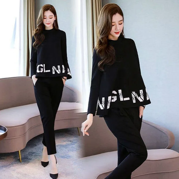 

Комплект из двух предметов, Женский Осенний Свободный Топ с буквенным принтом, Женская Повседневная футболка с круглым вырезом и длинными рукавами, штаны для офиса, 2023