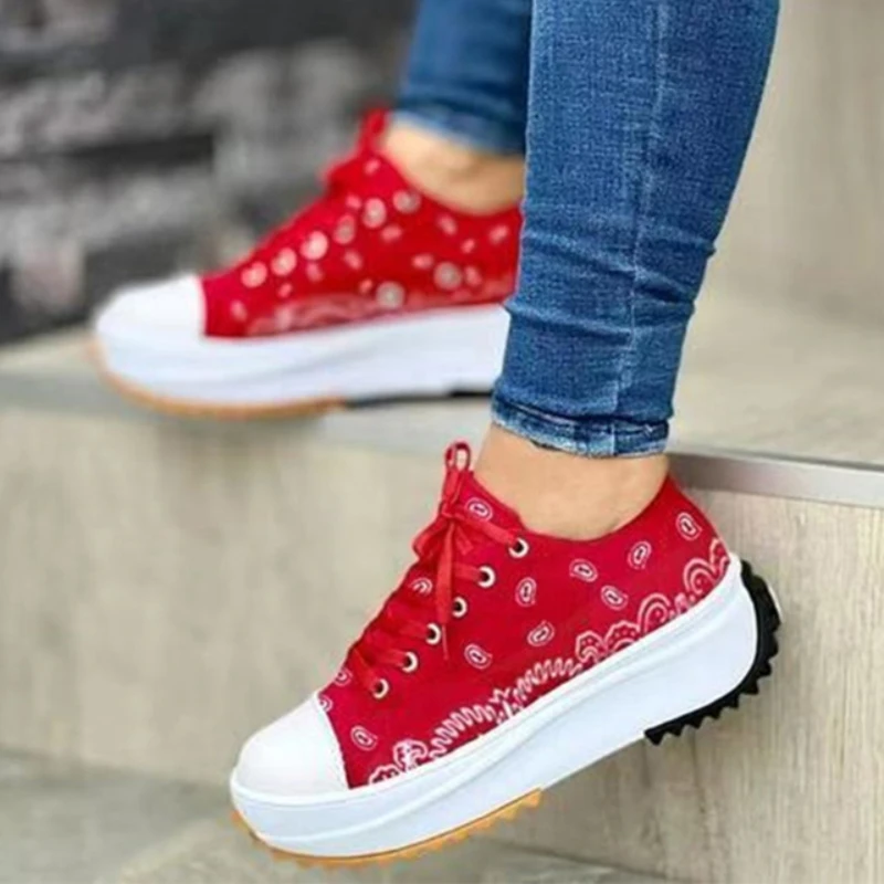 2022New Women's Vulcanize Shoes Fashion Platform High Canvas Shoes Casual Sports Shoes Ladies Comfortable Lace Up Sneakers Women