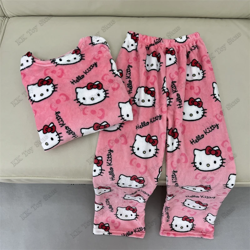 Новая фланелевая пижама Sanrio Y2k Kitty осенние пижамные штаны Hello женские теплые