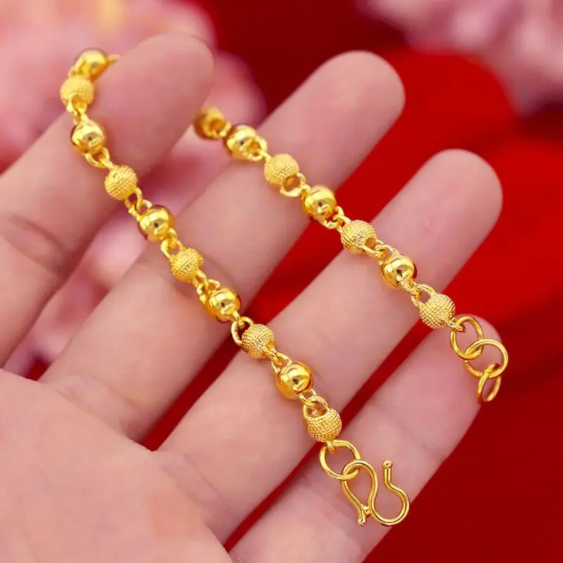 

24k Gold Bracelet 6MM Buddha Beads Plating Gold Bracelet for Women's Wedding Jewelry Gifts