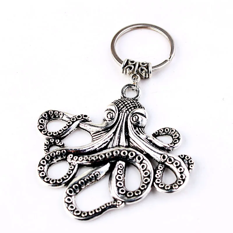 

New Fashion Men's 30mm Keychain DIY Metal Bracket Chain Vintage Octopus 59x57mm Silver Pendant Gift