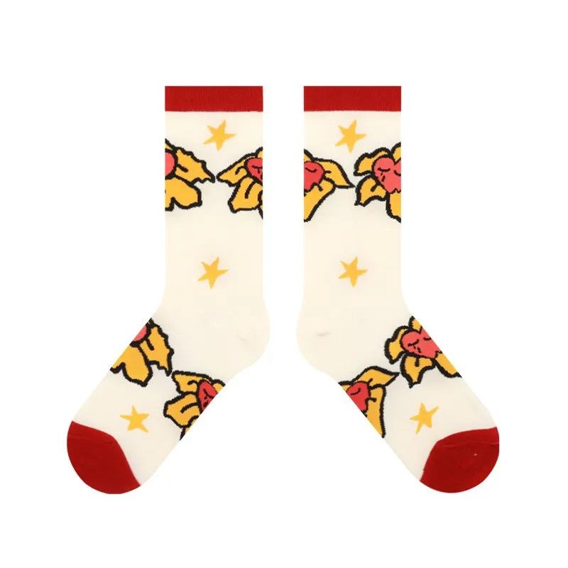 5 Pairs of high quality women's socks flower heart tube socks character socks women's socks casual socks
