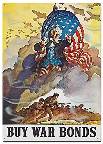 

STYSLS Buy War Bonds Metal Tin Signs, Retro War Poster, Decorative Signs Wall Art Home Decor
