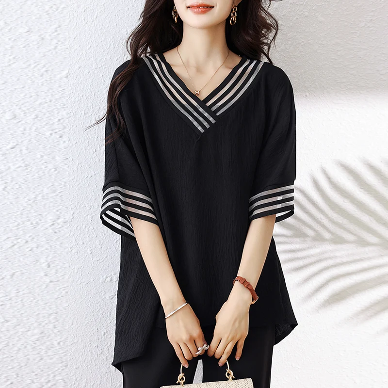 #2874 черно-белая футболка с коротким рукавом женские свободные корейские модные