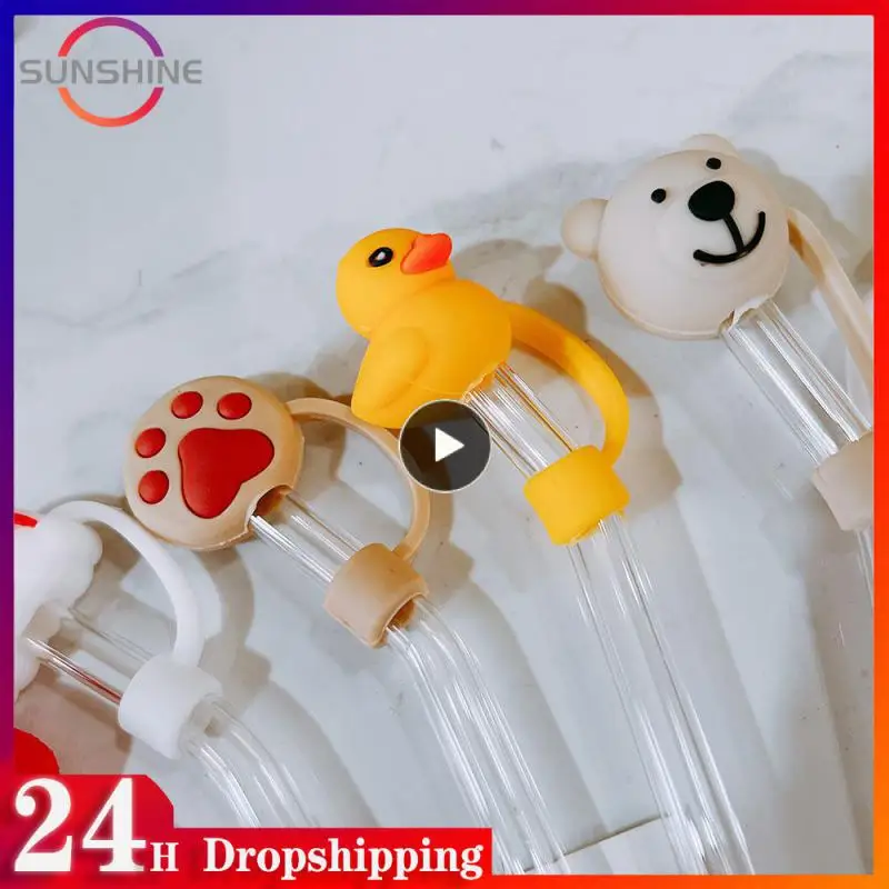 

Drink Milk Tea Kitchen Accessories Safety Dust Cup Accessories For Girl Student Children Plug Straw Plug Creative Cartoon Straw