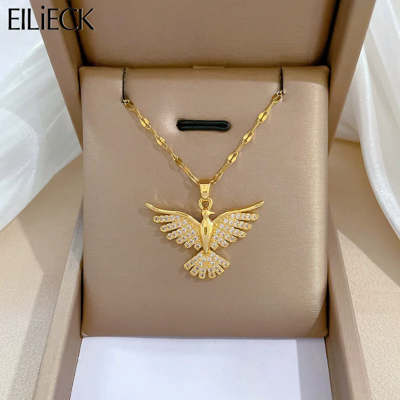 EILIECK нержавеющая сталь 316L Феникс Орел блестящий кубический циркон кулон ожерелье